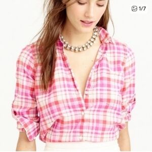 J. Crew Pink Plaid Cotton Button-Down Shirt